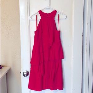 BCBG fuchsia pink silk ruffle party dress